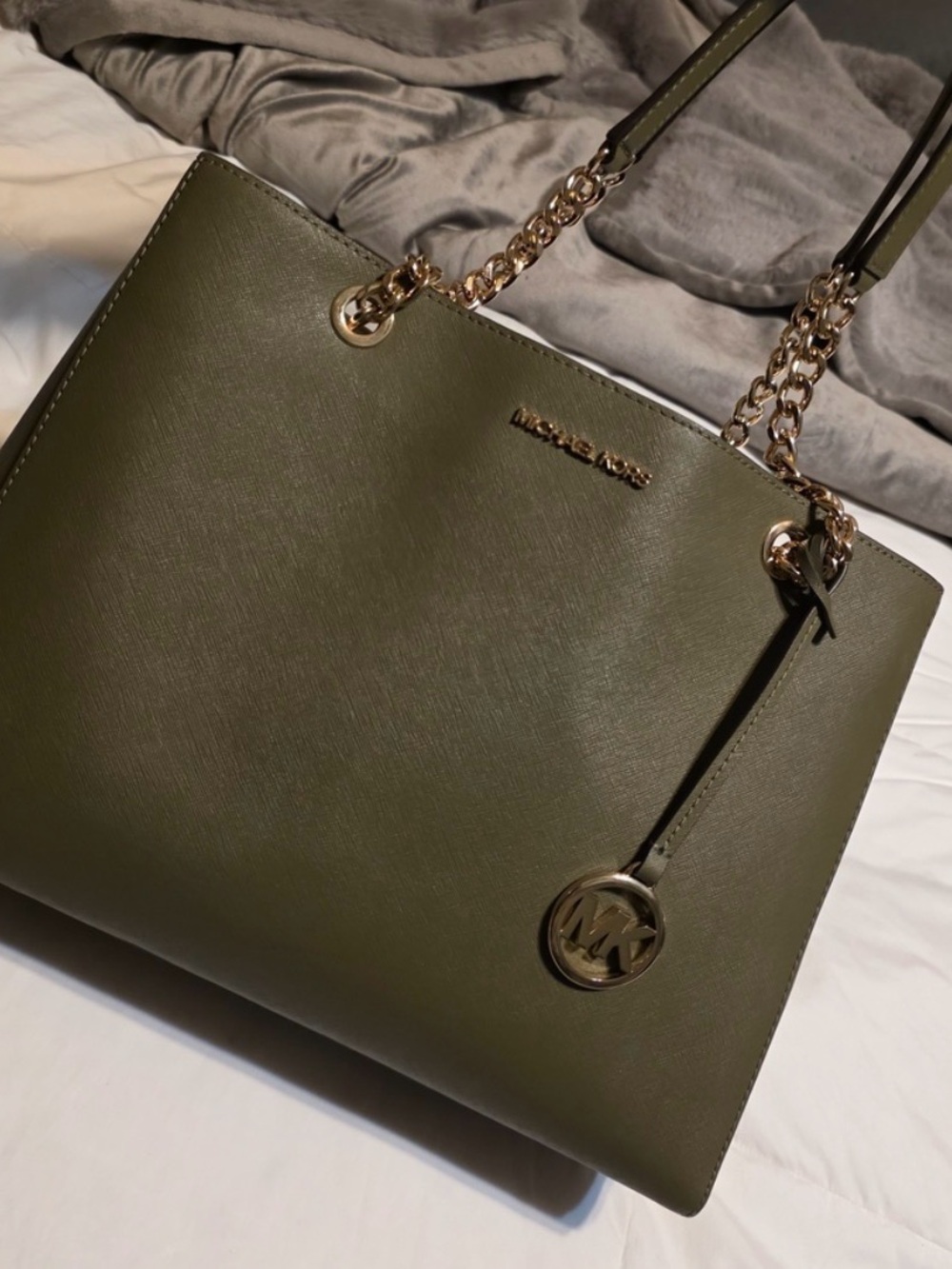 Michael Kors Olive Green Chain-Strap Tote
